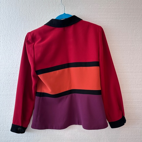 VTG David Warren‎ Petites Colorblock Zip Front Jacket Red Orange Purple Size 8P - Picture 3 of 7